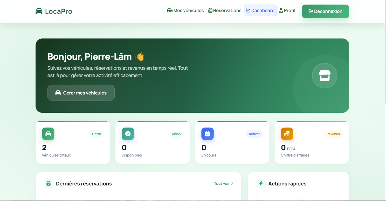 Dashboard fournisseur LocaPro